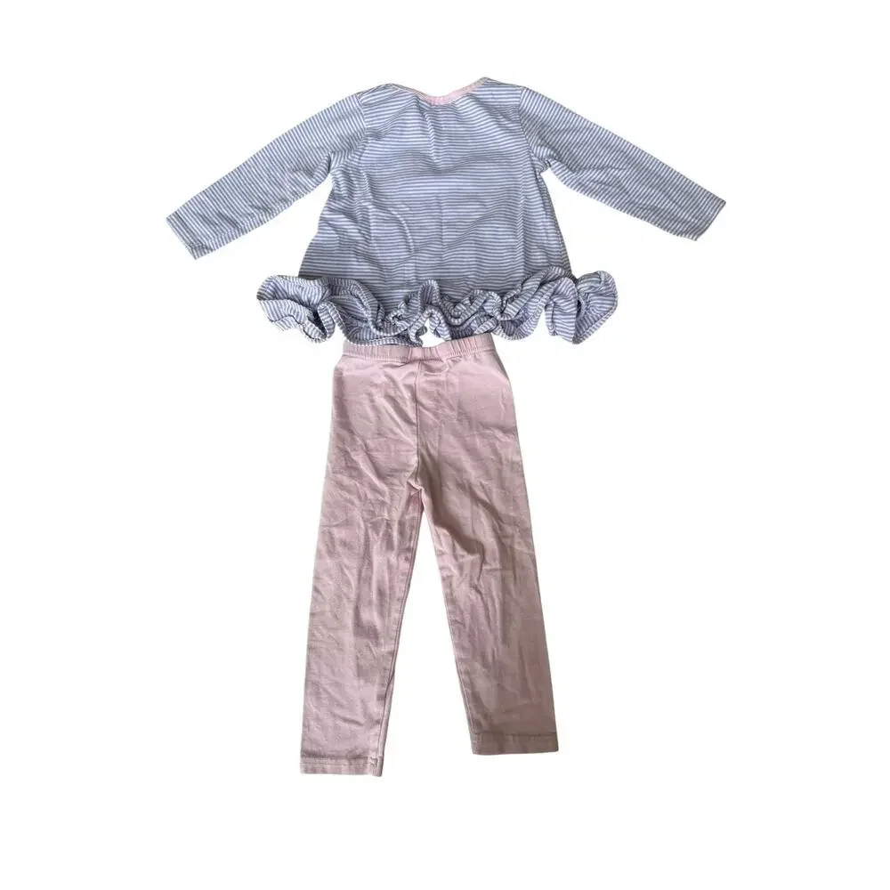 Trotter Street Kids Girl Blue & Pink Ballerina Ruffle Pants Set Size 24 M